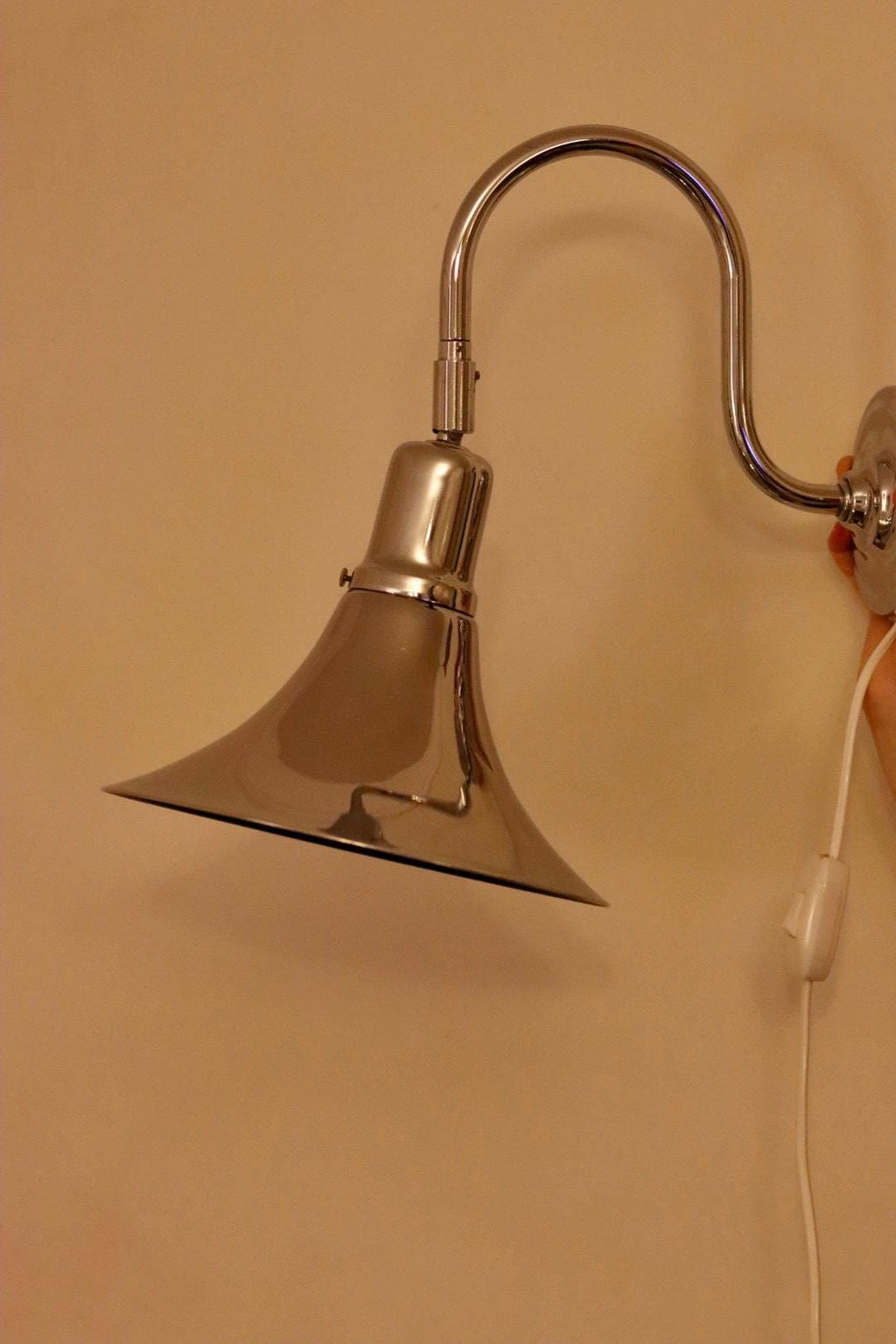 Danish 1960's Pair of Statement Trump Shape Lights in Chrome, designed by Börje Claes for Norlett Elit.