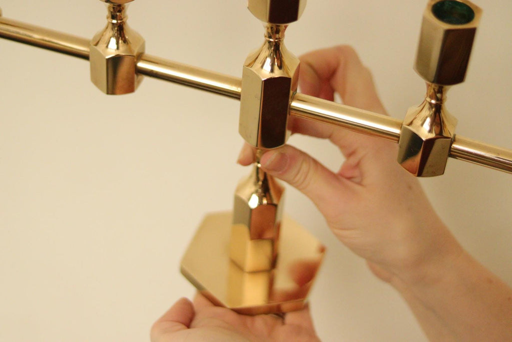 Swedish Brass Five Arm Candelabra By Gusum