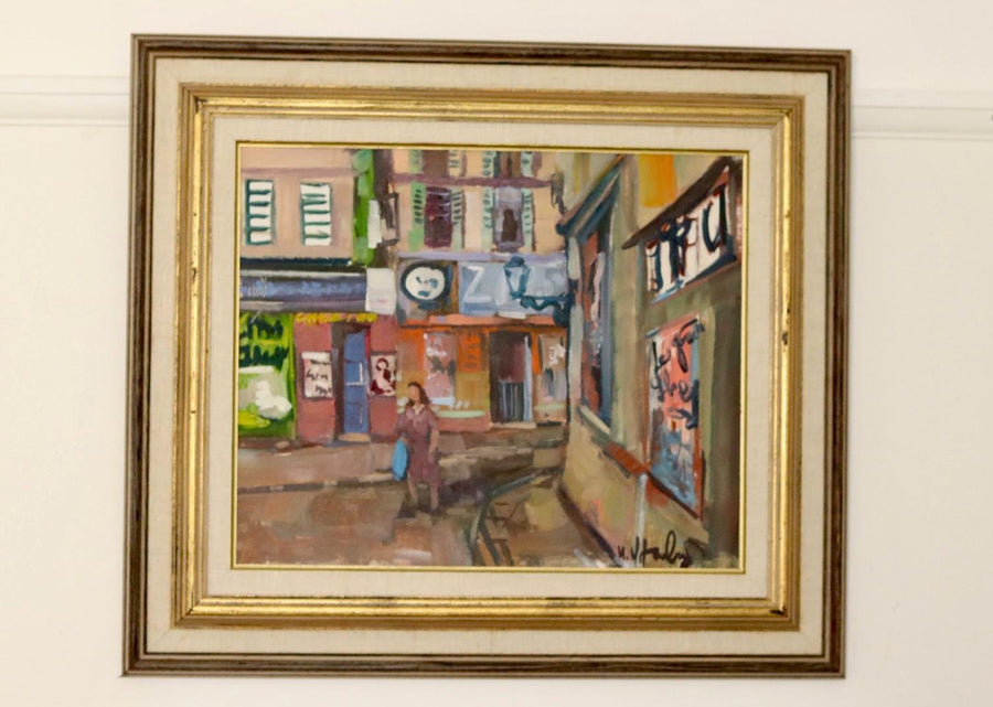 Swedish Mid-Century Oil On Canvas Painting "European Street Scene"