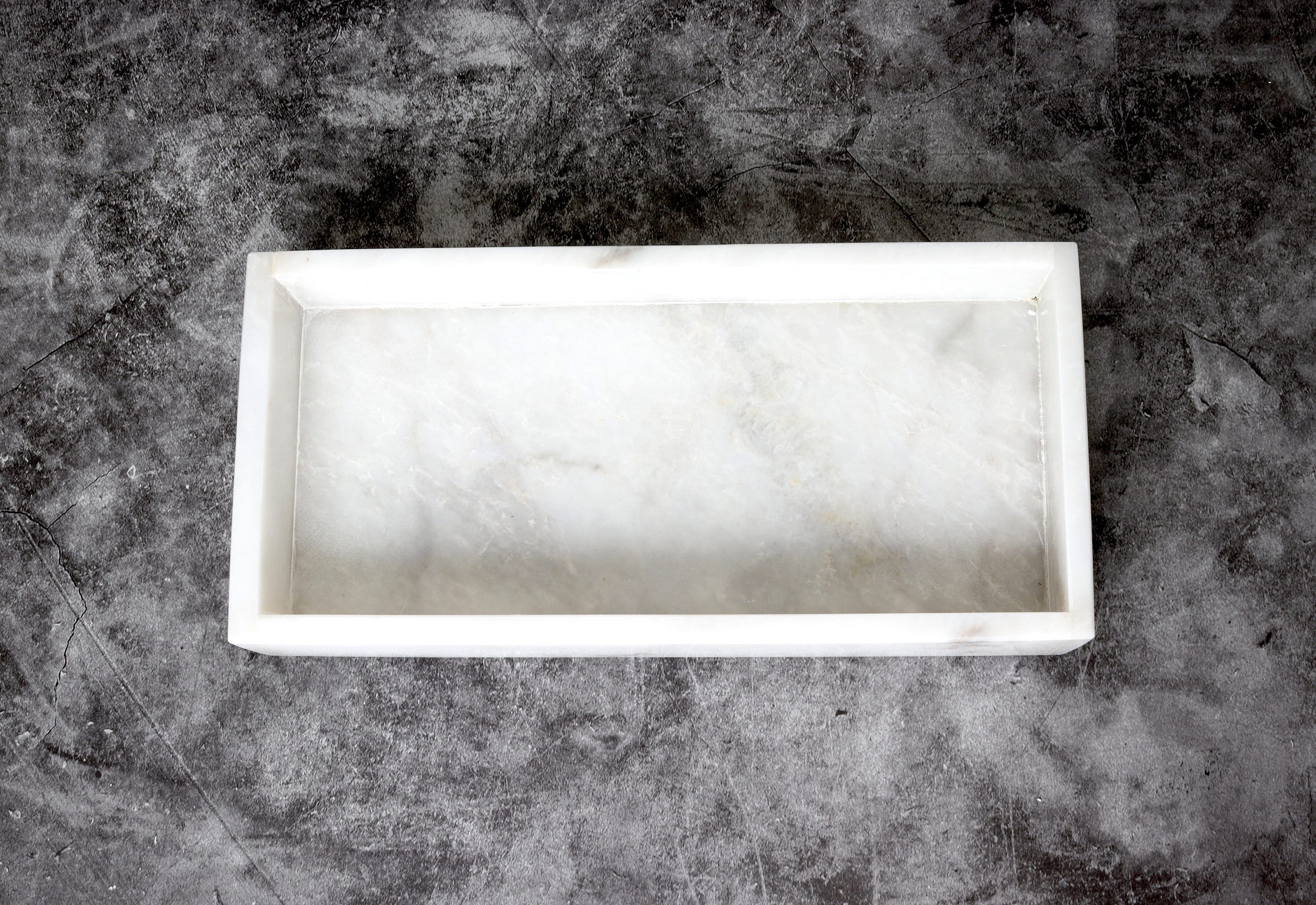 Salvatore – White Natural Marble Tray  | L 30cm W 15cm H 5cm | 2.5kg approx.