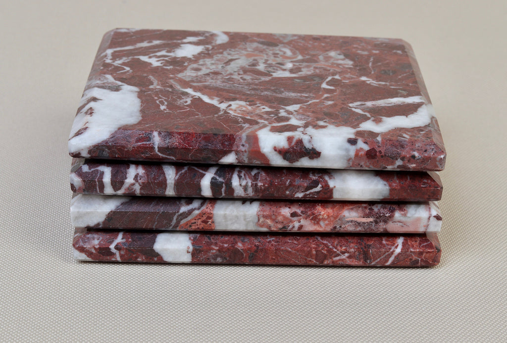Set of 4 - Madeji Red Square Marble Coasters