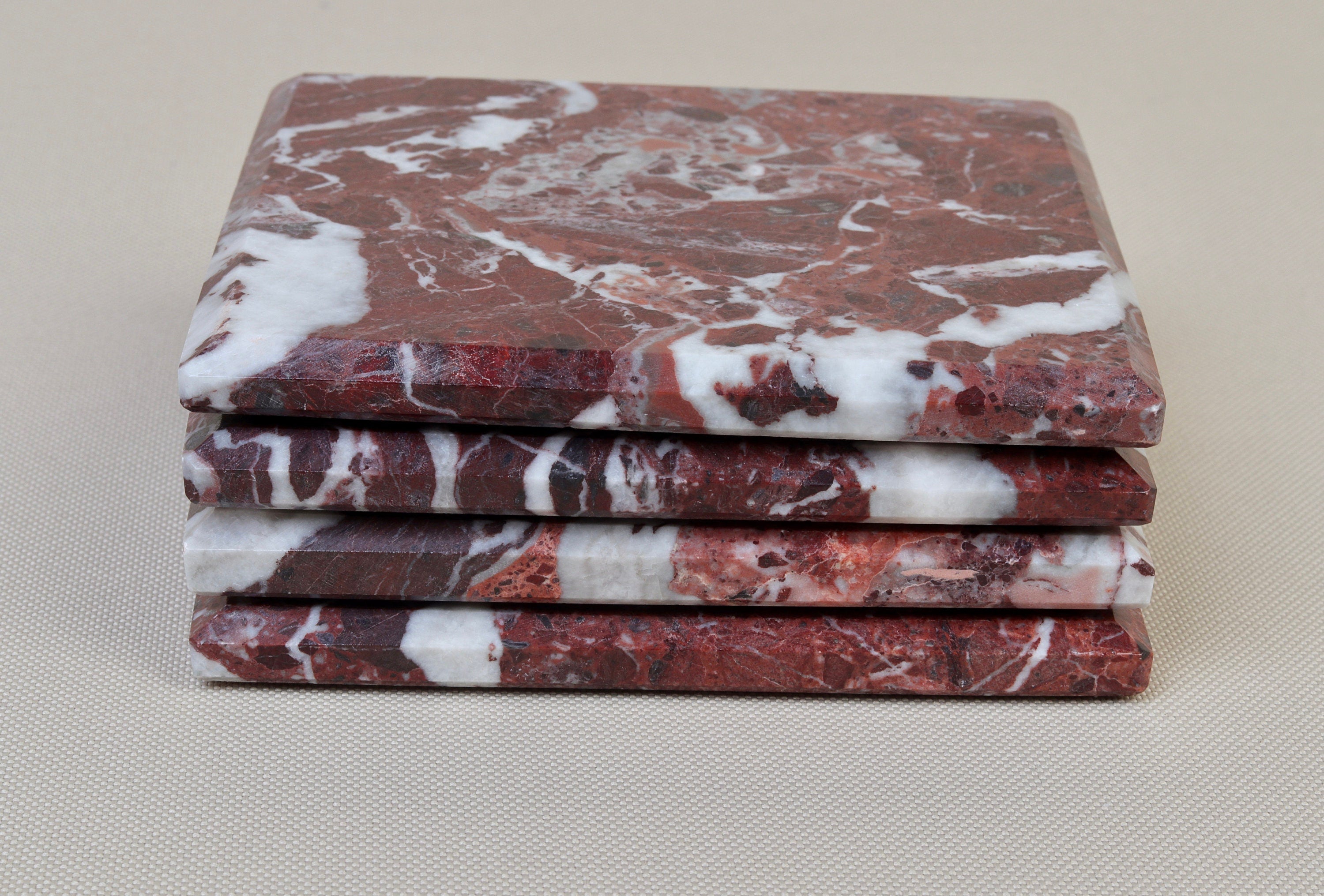 Set of 4 - Madeji Red Square Marble Coasters