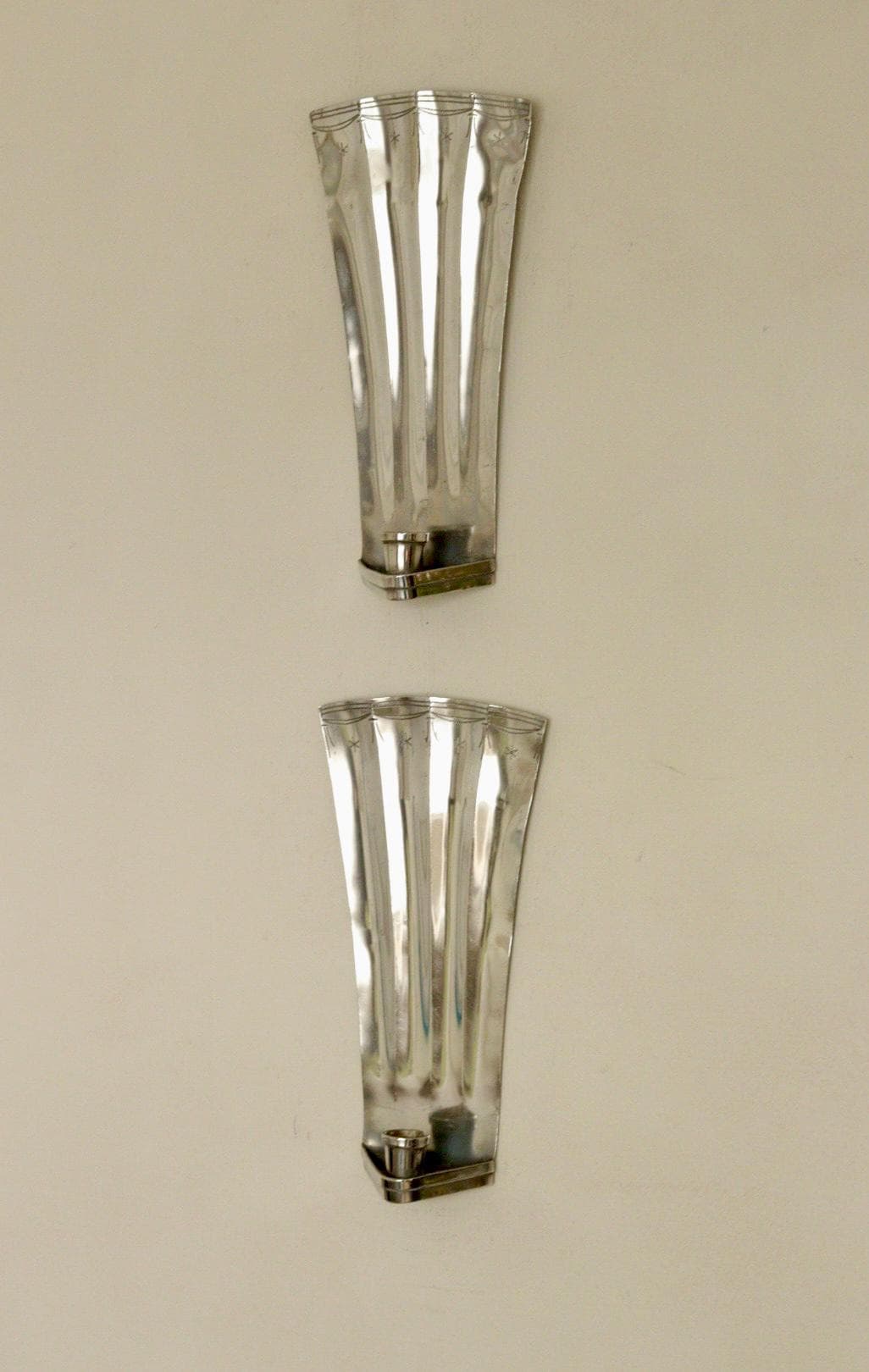 1925, Pair Of Early Century Swedish Pewter Sconces by Tage Fong‑Stedt