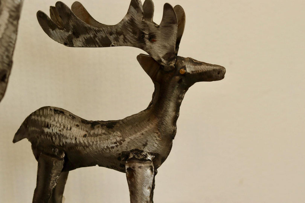 Pair of Swedish Pewter/Metal Reindeer Sculpture