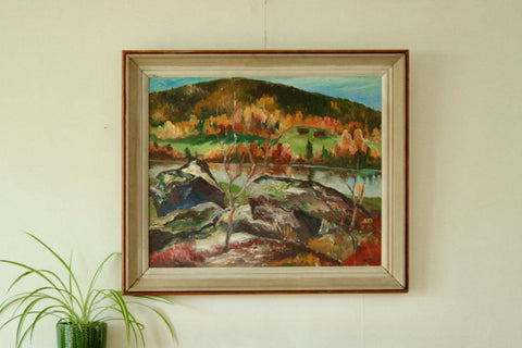 Original Mid-Century Swedish Oil on Canvas Painting "Autumn Day Järvsö"
