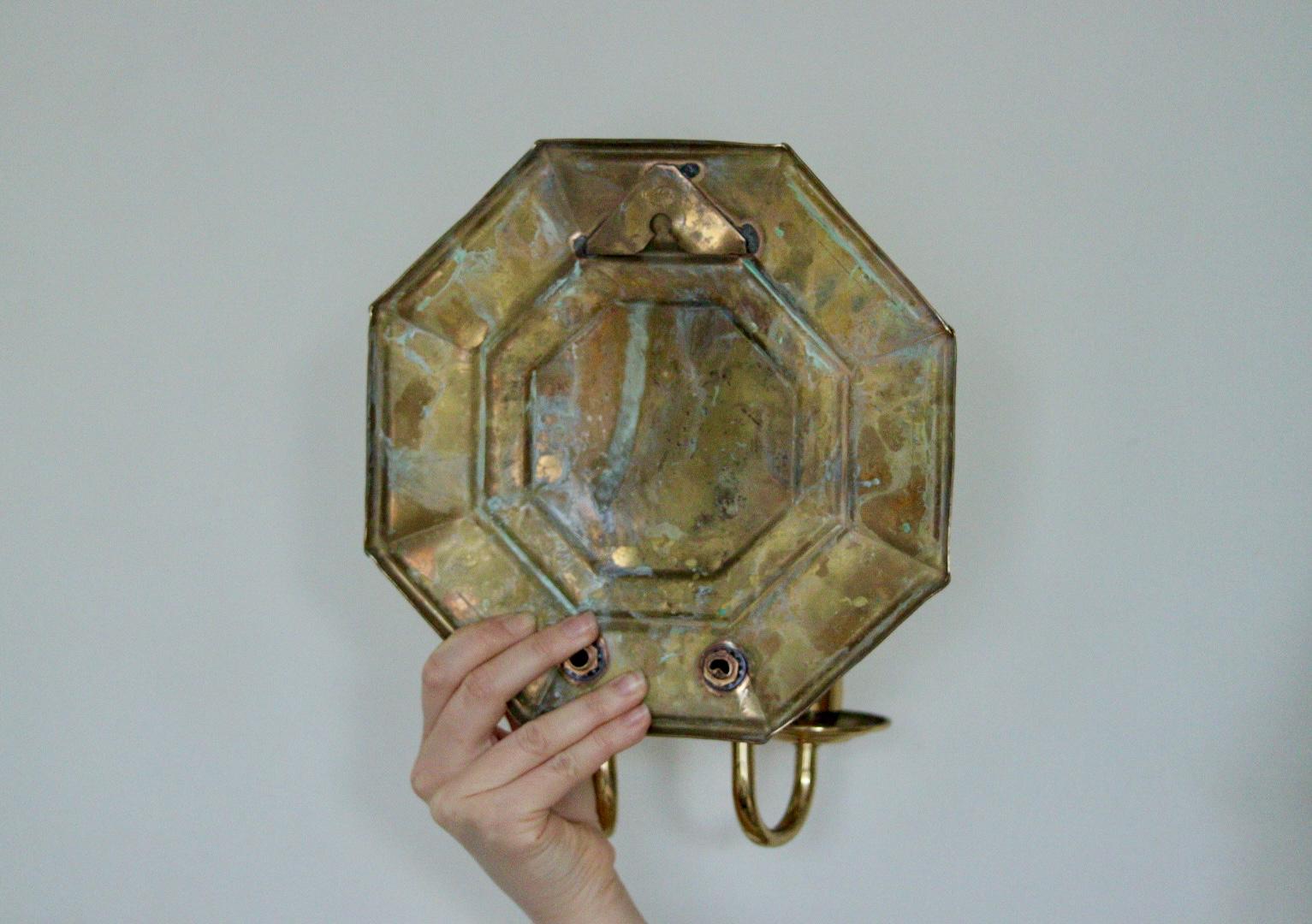 Pair of  Swedish Brass Octagonal Sconce with double arm Design