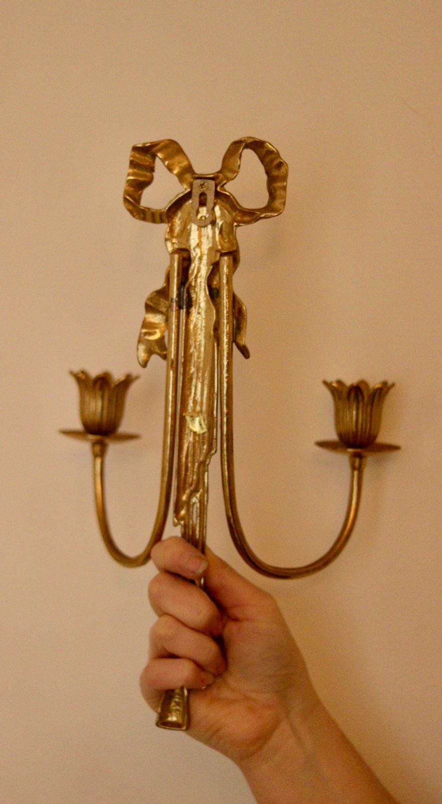 Pair Of Mid Century French Brass Bow Sconces