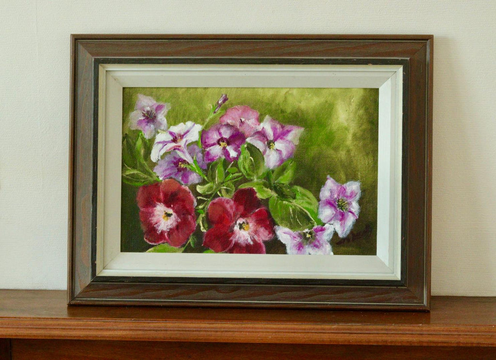 Original Swedish Mid Century Oil on Canvas "Flowers" - Vintage & Framed