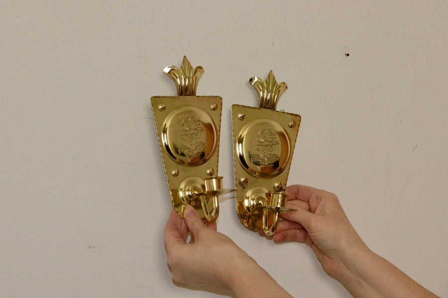 A Pair of Mid Century Swedish Brass Sconces