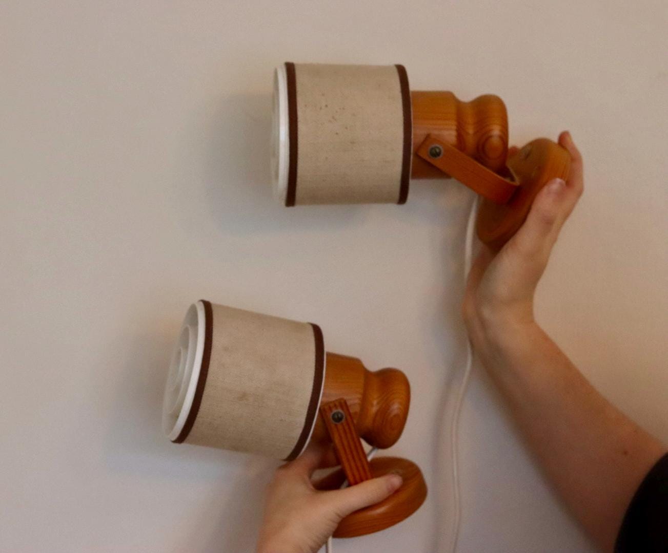 Pair of Vintage Wall Lamps by Elidus – Pine Wood Raster Bedside Lamps, 1970s