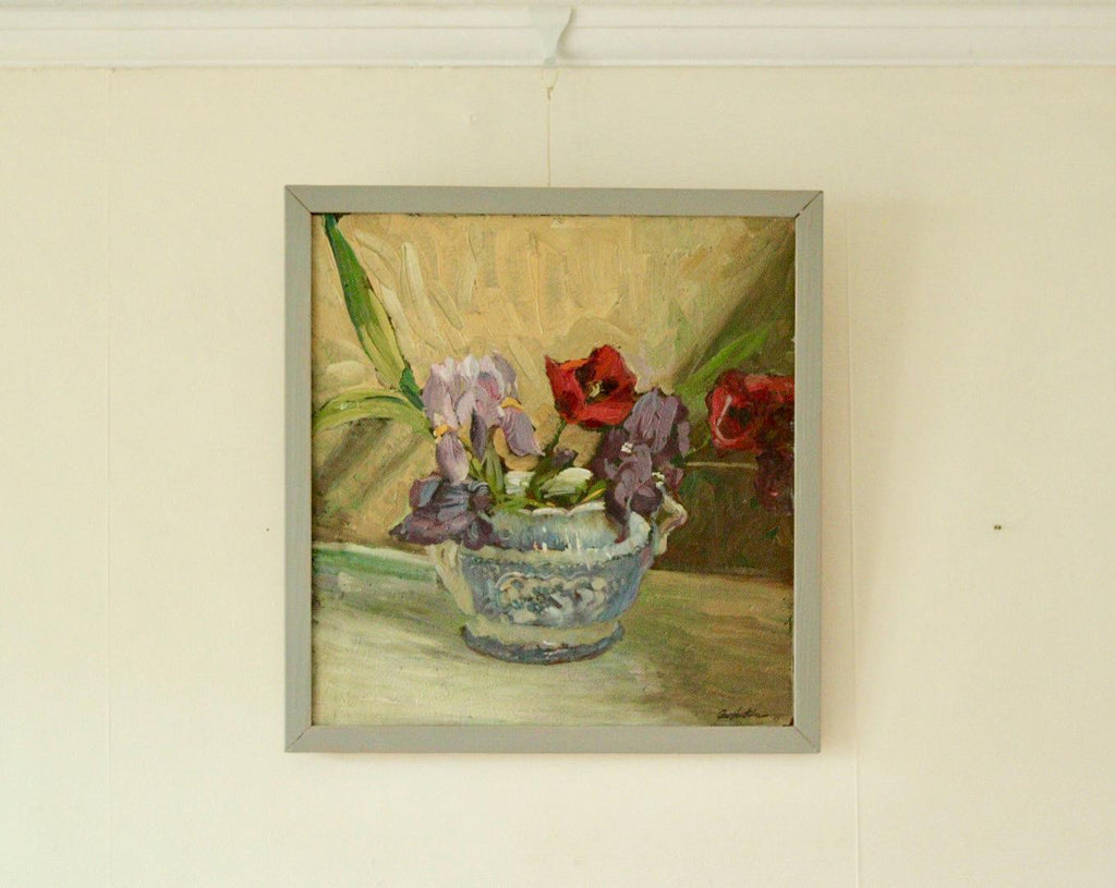 Original Swedish Floral Still Life Oil on Panel Painting