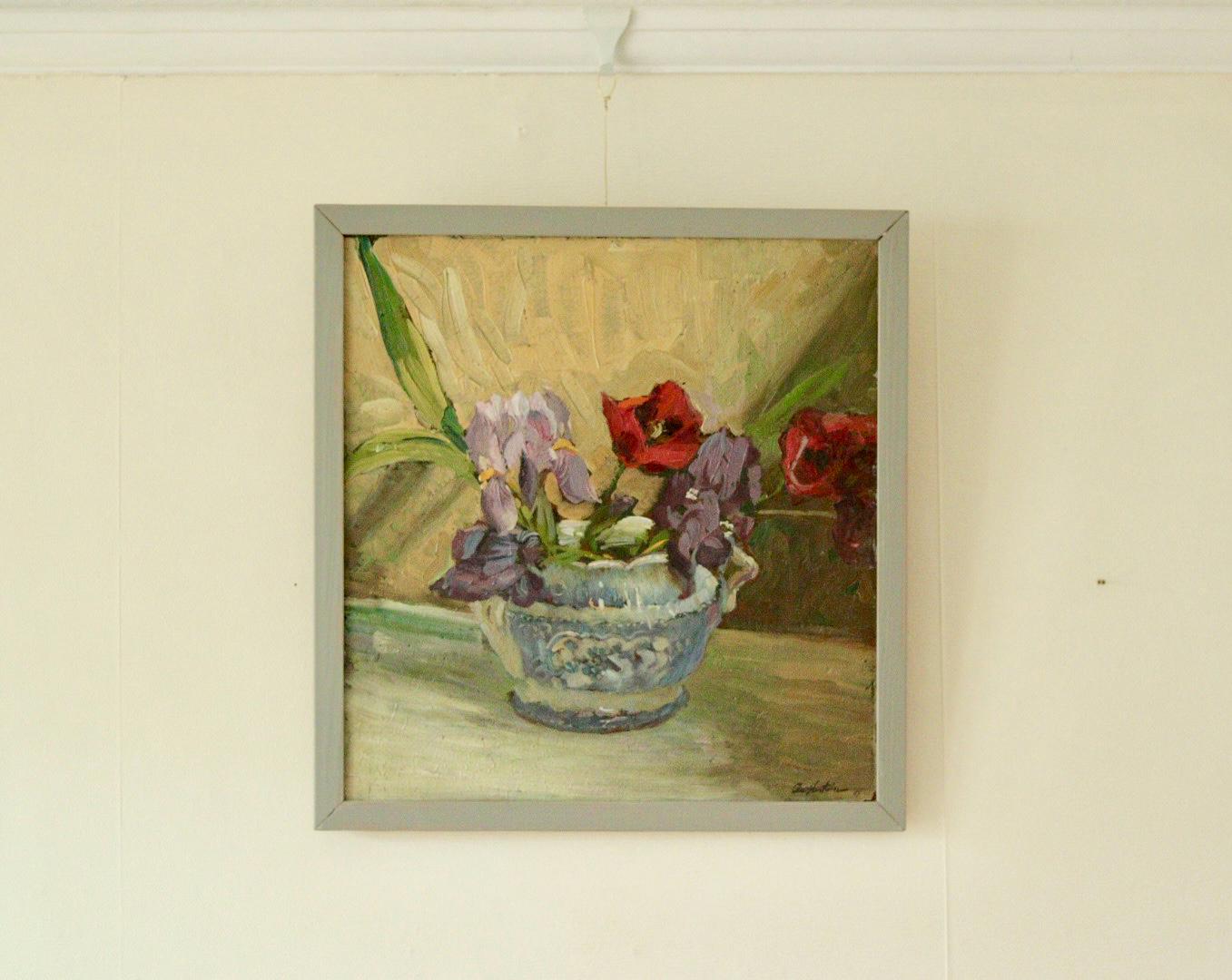 Original Swedish Floral Still Life Oil on Panel Painting