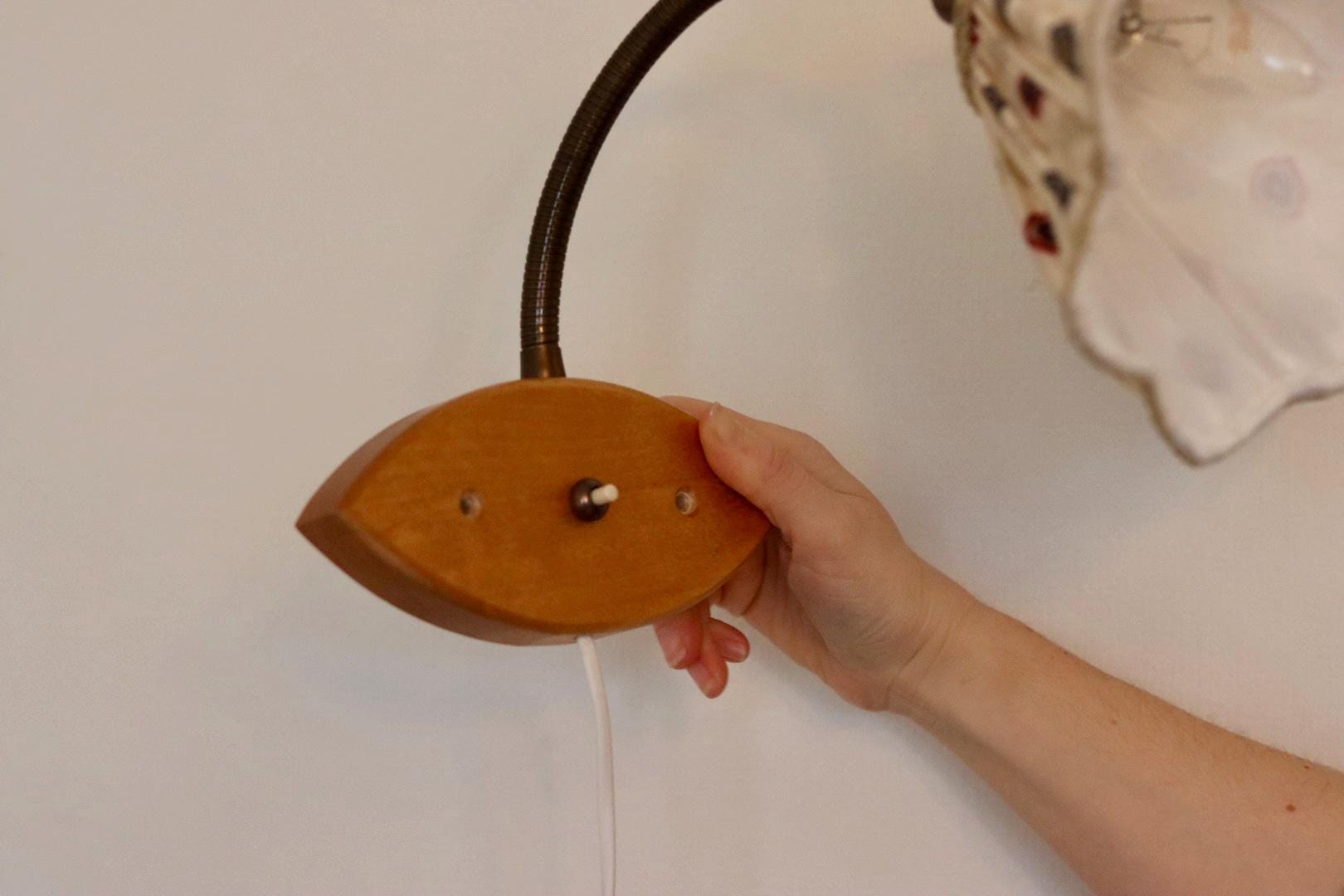 Vintage Wooden and Brass Wall Lamps by Tyringe Sweden 1970s