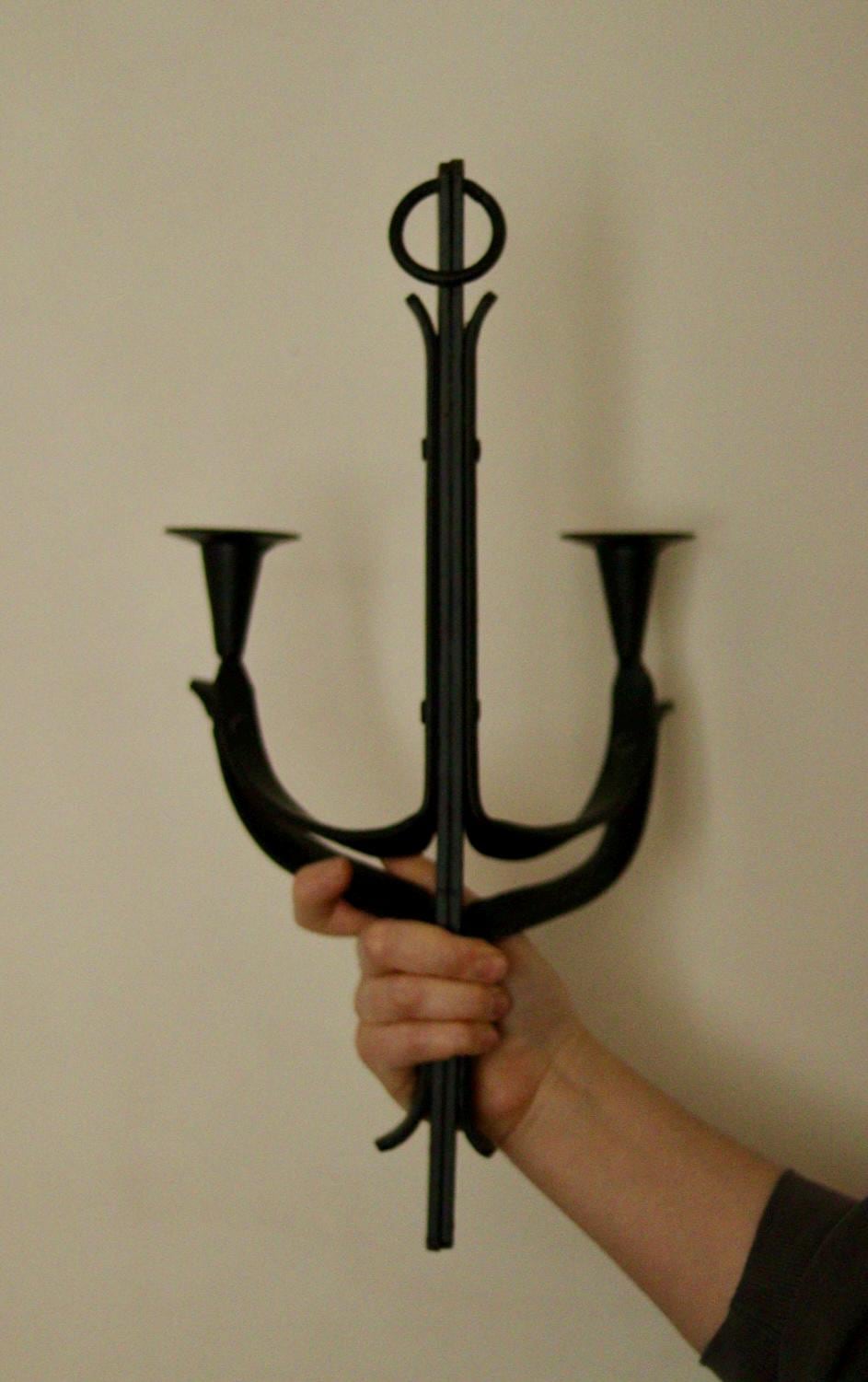 Vintage Wrought Iron Sconce with Black Coating