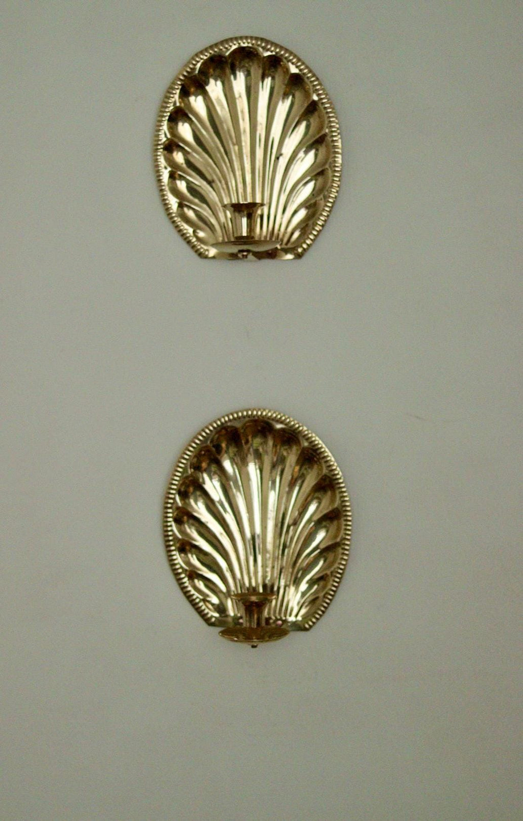 Pair of Vintage Brass Sconces with Scallop Detail
