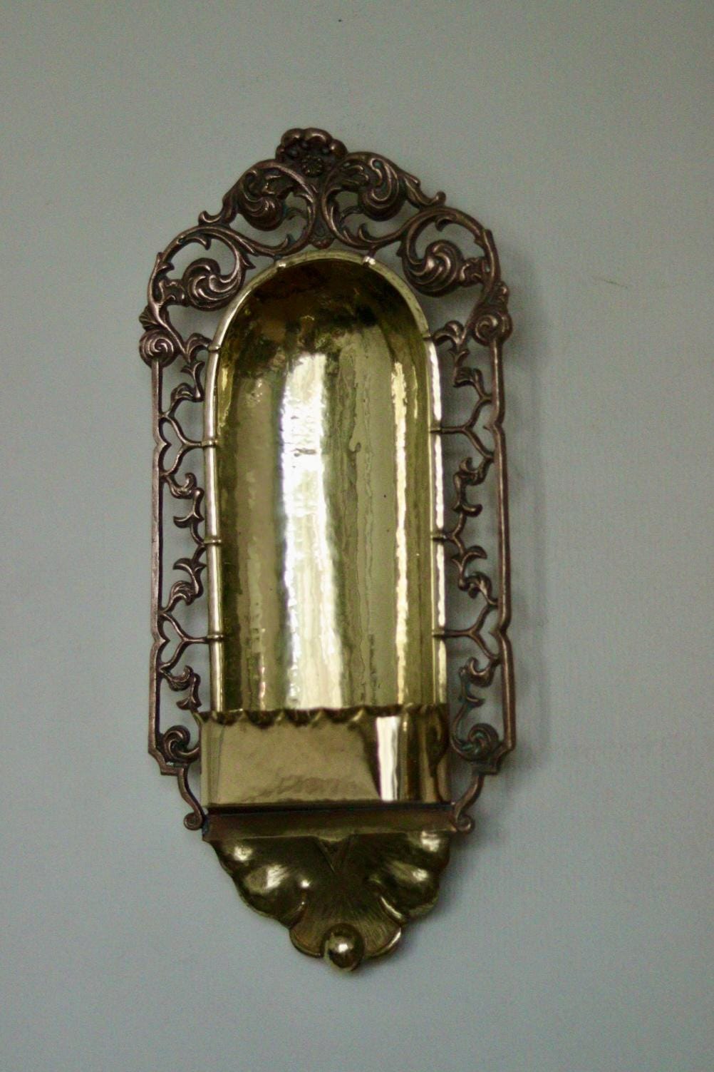 Pair of Antique Swedish Art Craft Copper & Brass Sconces