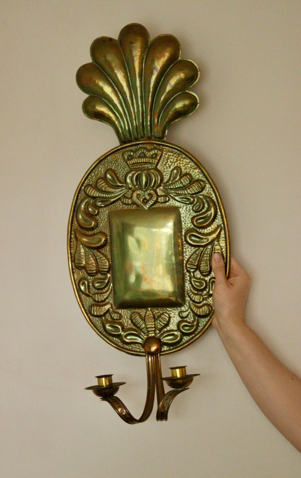 Pair Of Large Mid Century Swedish Brass Sconces