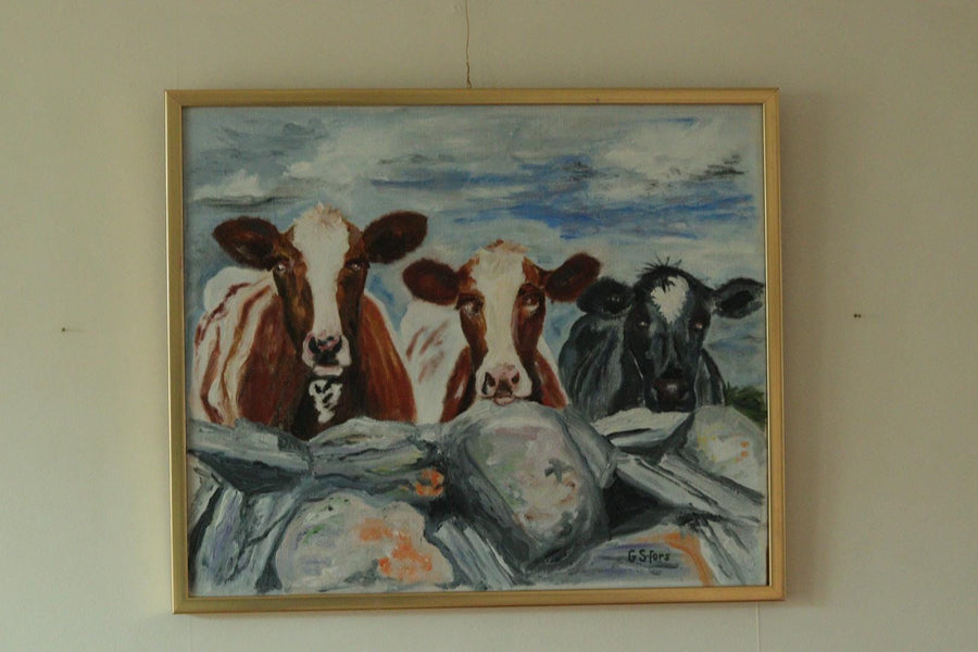 Original Modernist Swedish Acrylic on Canvas "Three Cows"