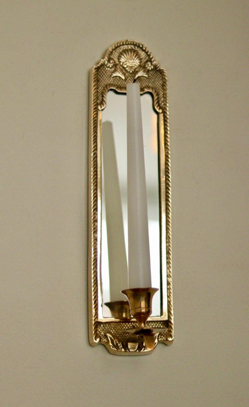 Pair of Mid-Century Swedish Brass Sconces with Mirror