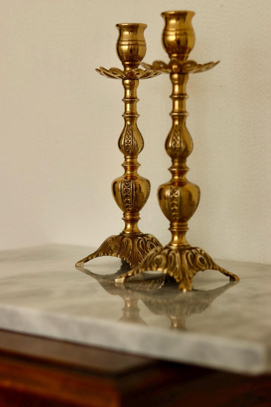 Pair of Mid-Century Swedish Brass Candle Holders