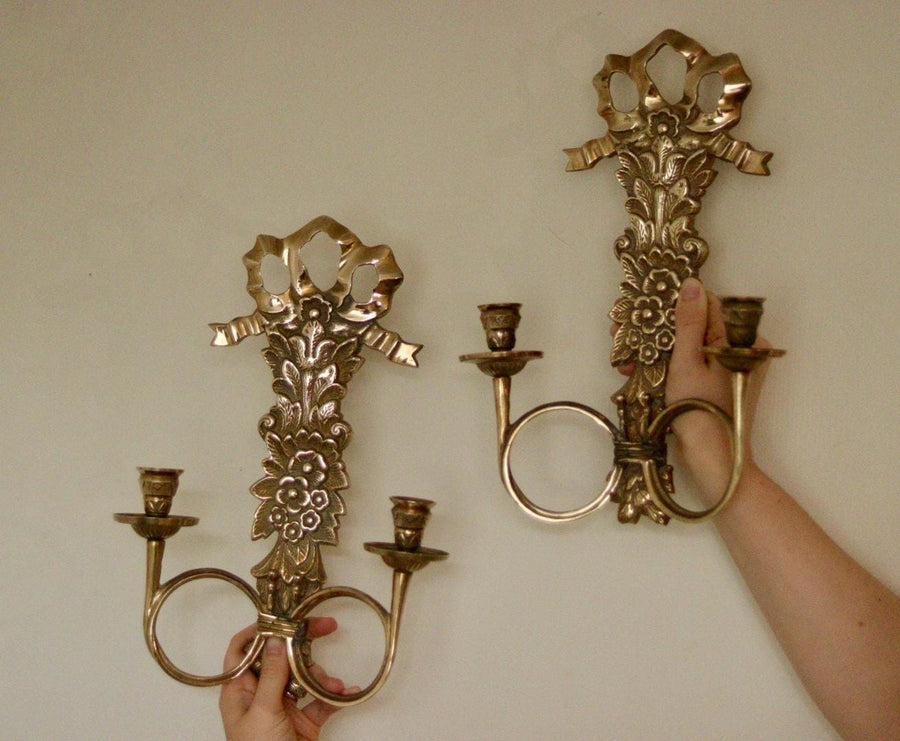 Pair Of Mid Century Italian Brass Bow Sconces