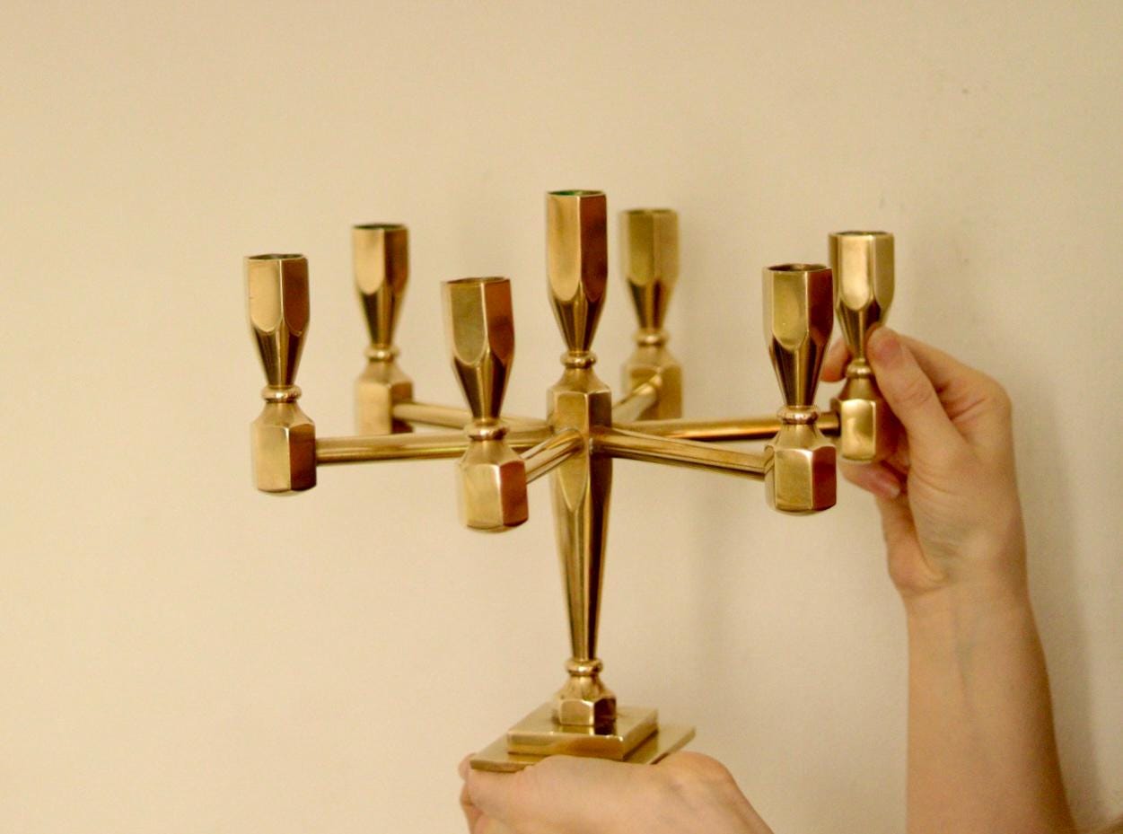 Swedish Vintage Brass Seven Arm Candelabra By Gusum