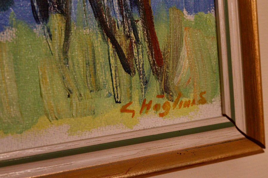 Mid-Century Original Swedish Oil on Canvas "By the Lake  " by Gustaf. Höglund
