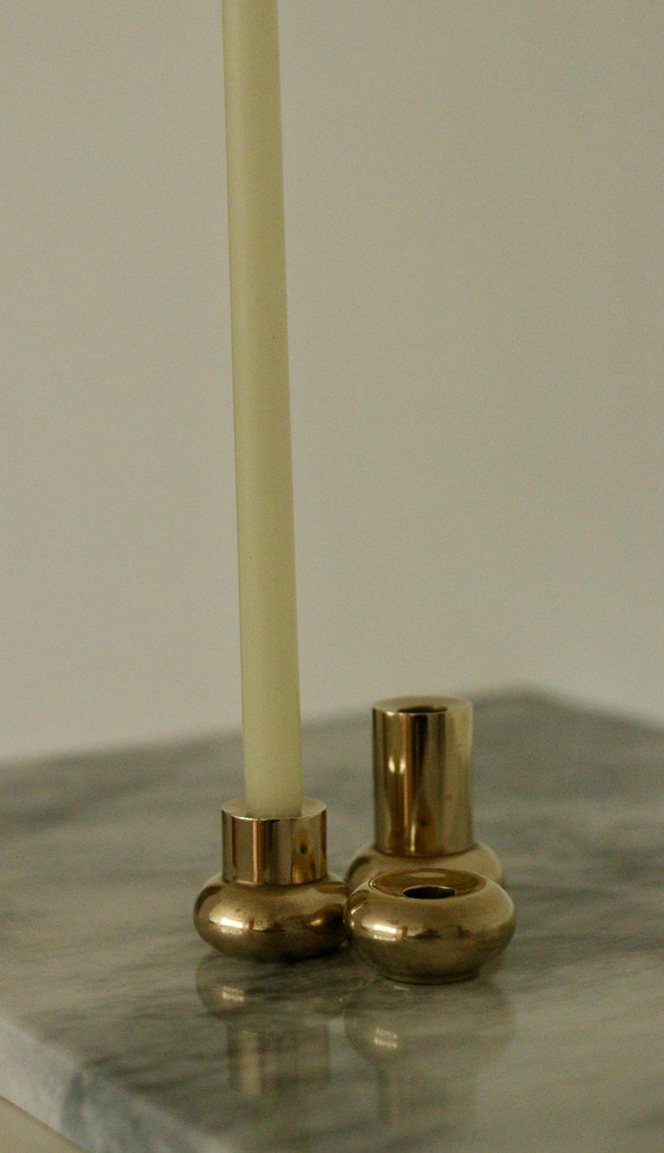 Trio of Mid-Century Swedish Brass Candle Holders