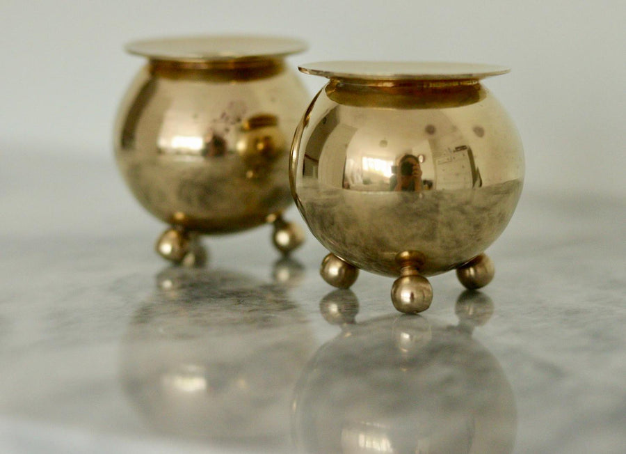 Pair of Mid-Century Swedish Brass Candle Holders