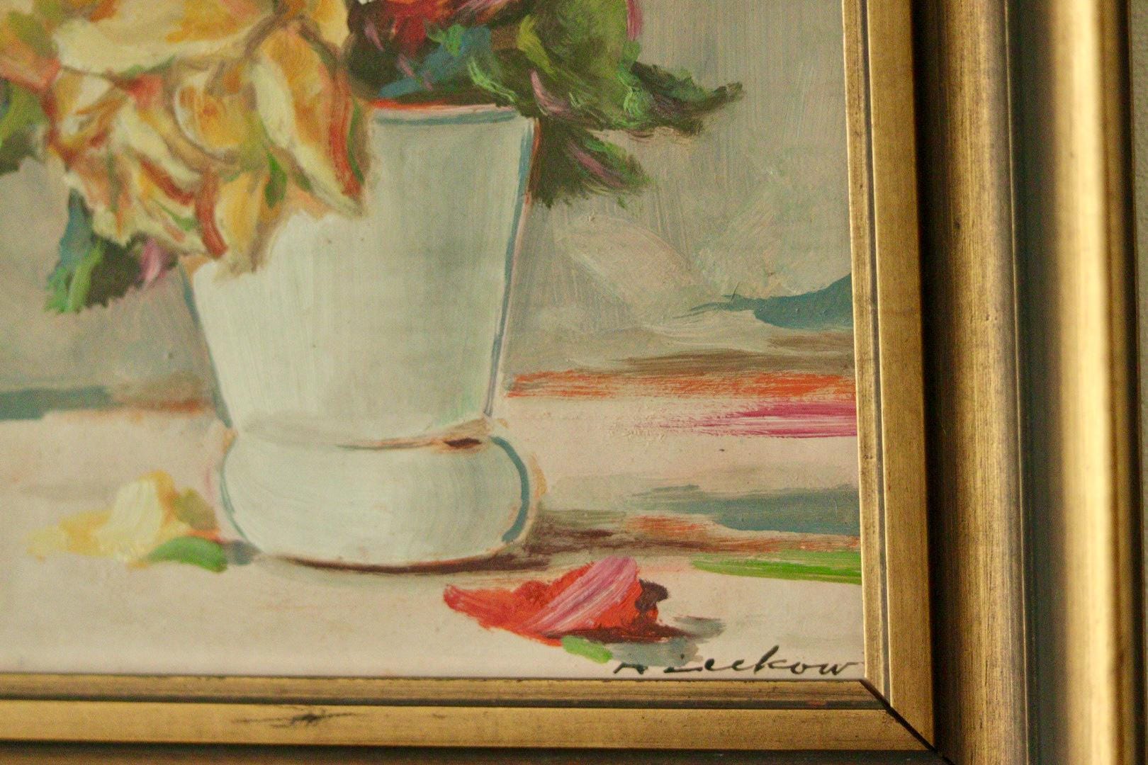 Original Swedish Oil on Panel – “Still Life: Vase of Roses”