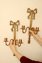 Pair of Vintage French Brass Double Arm Bow Sconces