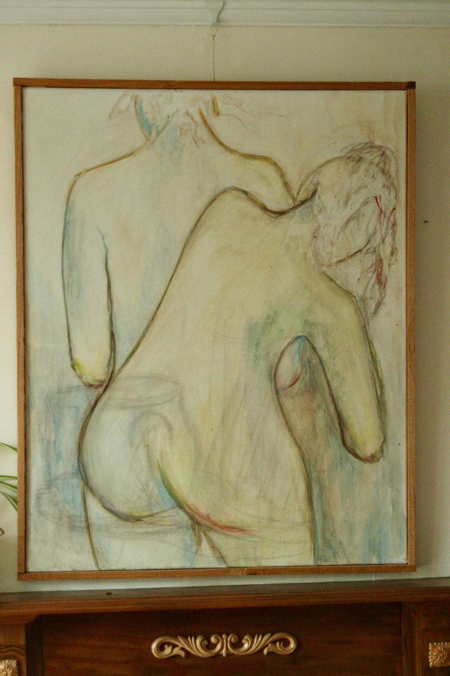 Mid-Century Original Swedish Oil on Canvas "Two People"
