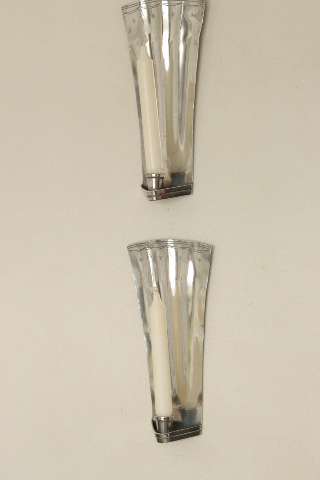 1925, Pair Of Early Century Swedish Pewter Sconces by Tage Fong‑Stedt