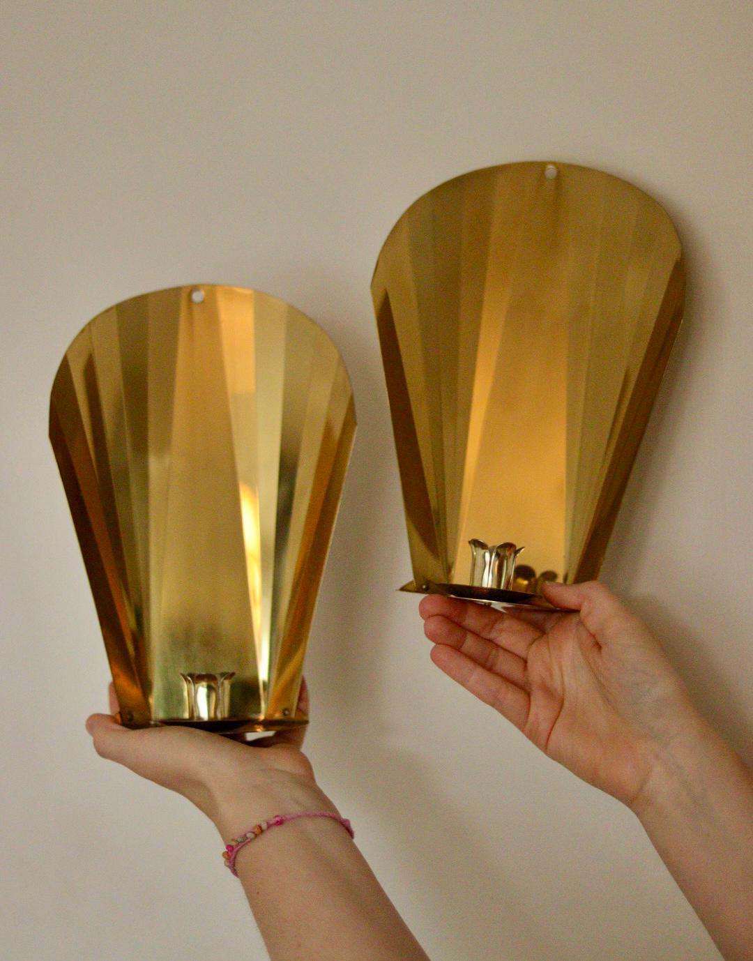 Pair Of Vintage Swedish Brass Sconces