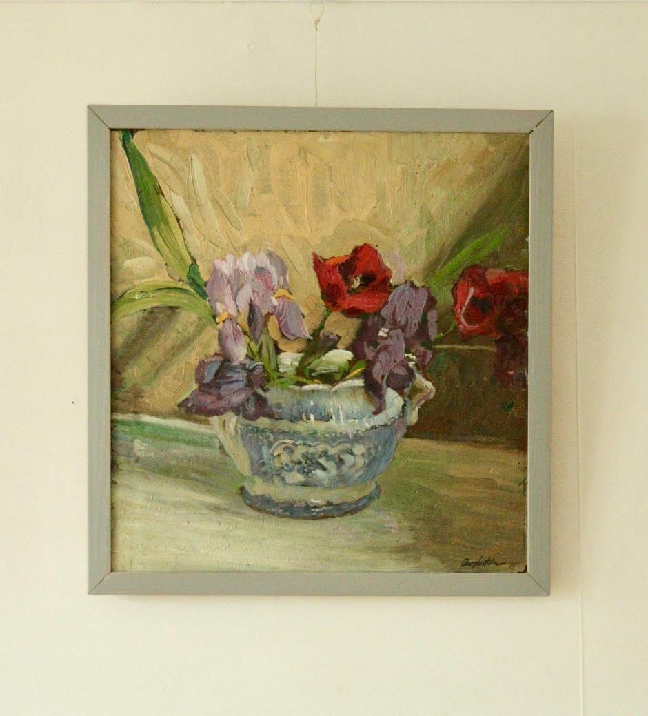 Original Swedish Floral Still Life Oil on Panel Painting