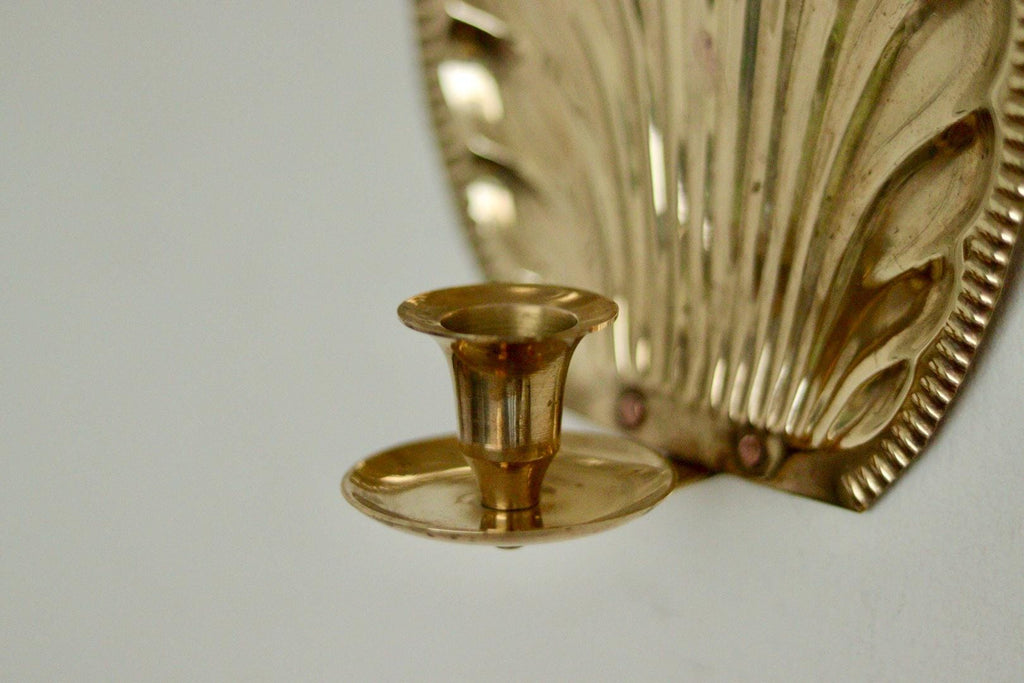 Pair of Vintage Brass Sconces with Scallop Detail