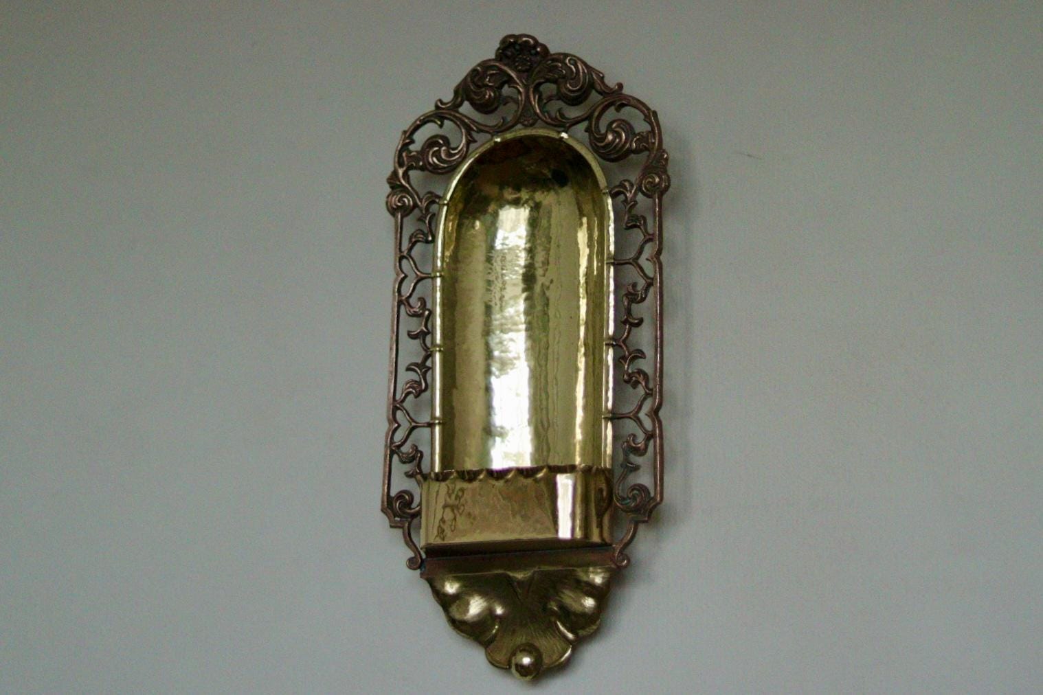 Pair of Antique Swedish Art Craft Copper & Brass Sconces