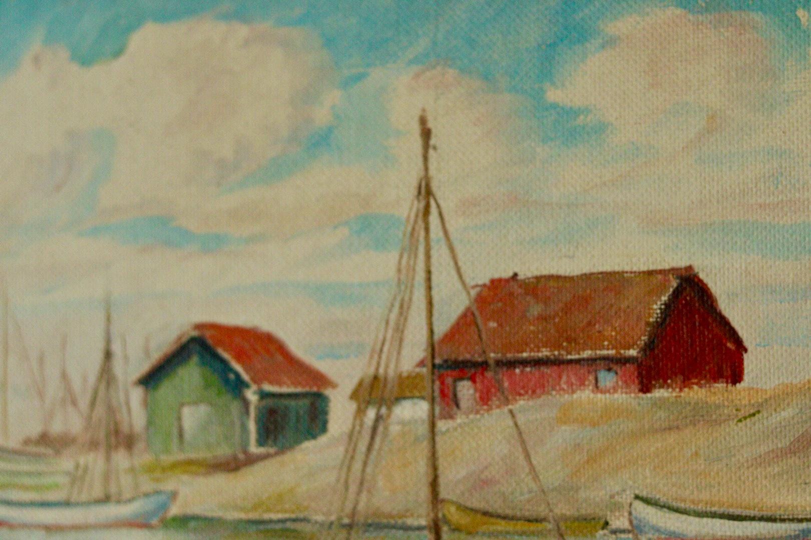 Vintage Panel Painting – “Boat and House Motif”