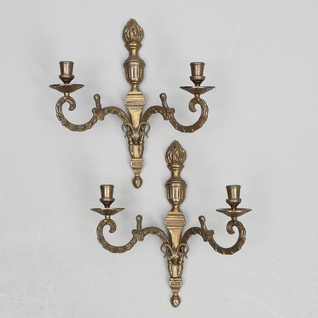 Pair Of Mid Century Gustavian Style Brass  Wall Sconces