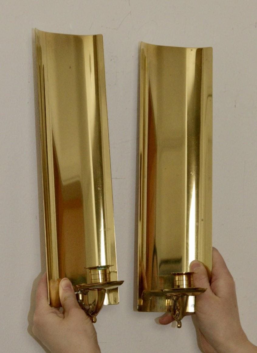 A Pair of Mid Century Swedish Brass Sconces by EKLOFS