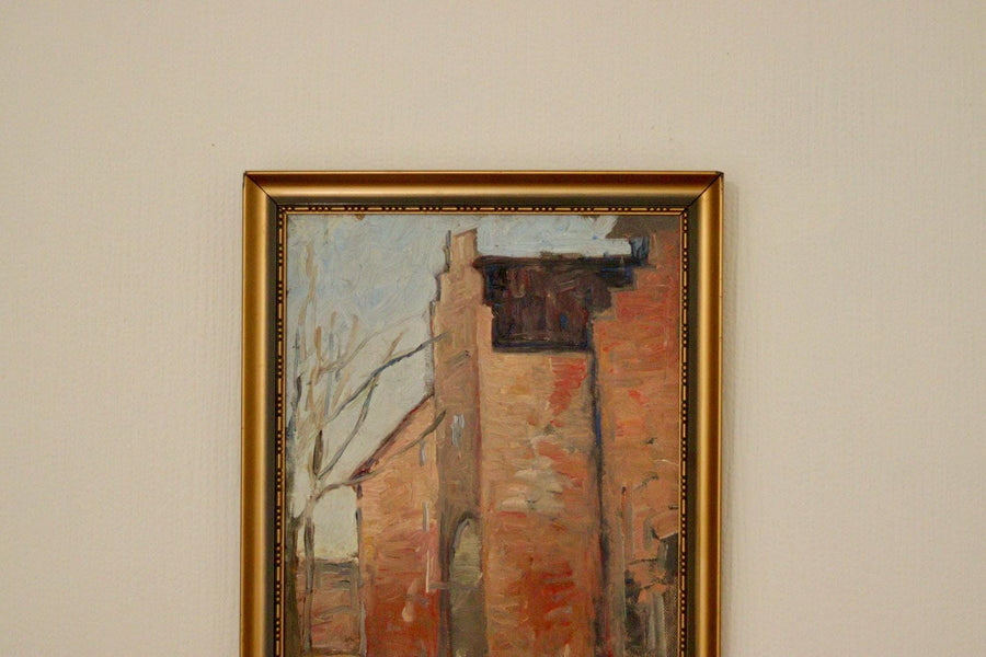 Original European Oil on Panel – Building Scene