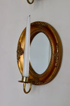 Pair of Vintage Swedish Gilded Wooden Sconces with Mirror