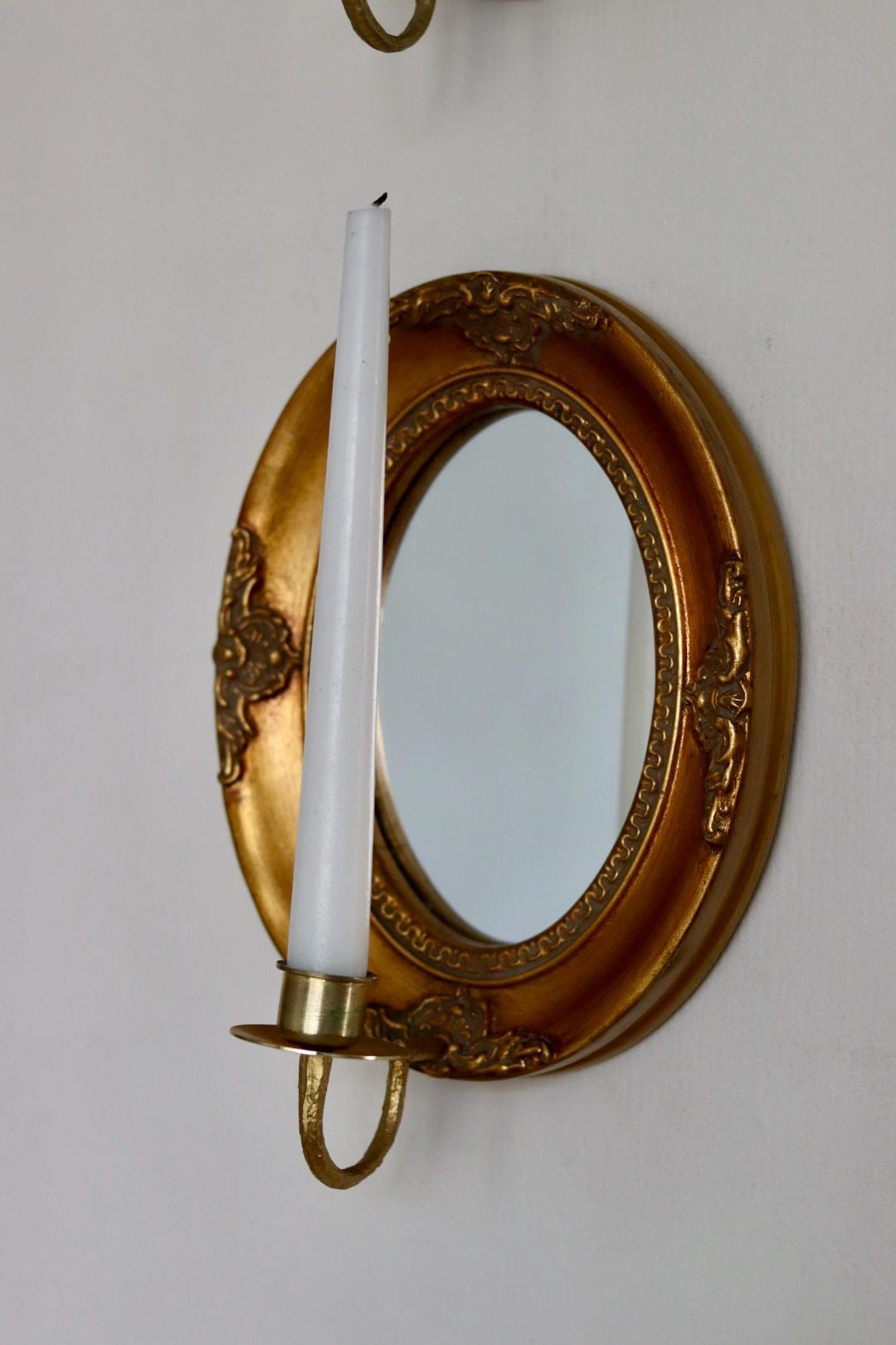Pair of Vintage Swedish Gilded Wooden Sconces with Mirror