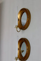 Pair of Vintage Swedish Gilded Wooden Sconces with Mirror
