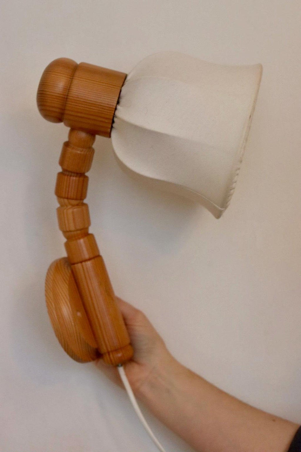 Pair of Vintage Wall Lamps by Solbackens Svarveri, Sweden, 1970s - Pine Wood