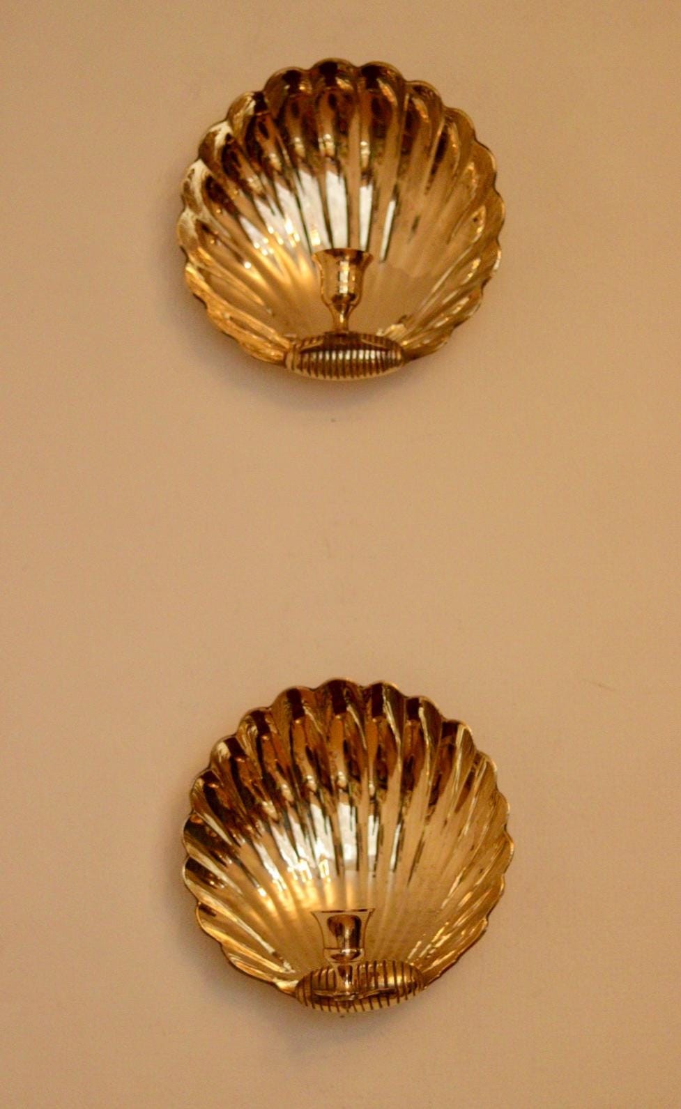 Pair of Mid-Century Brass Scallop Shell Sconces