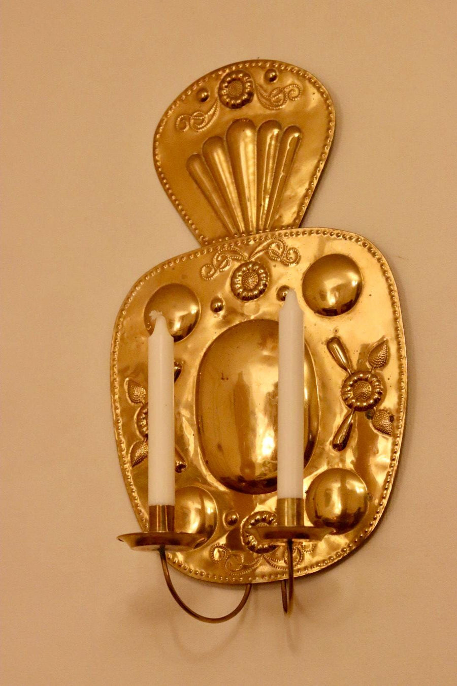 Baroque Style Large Mid-Century Brass Swedish Sconces