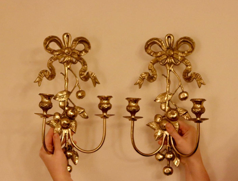 Pair Of Vintage Brass Bow Sconces