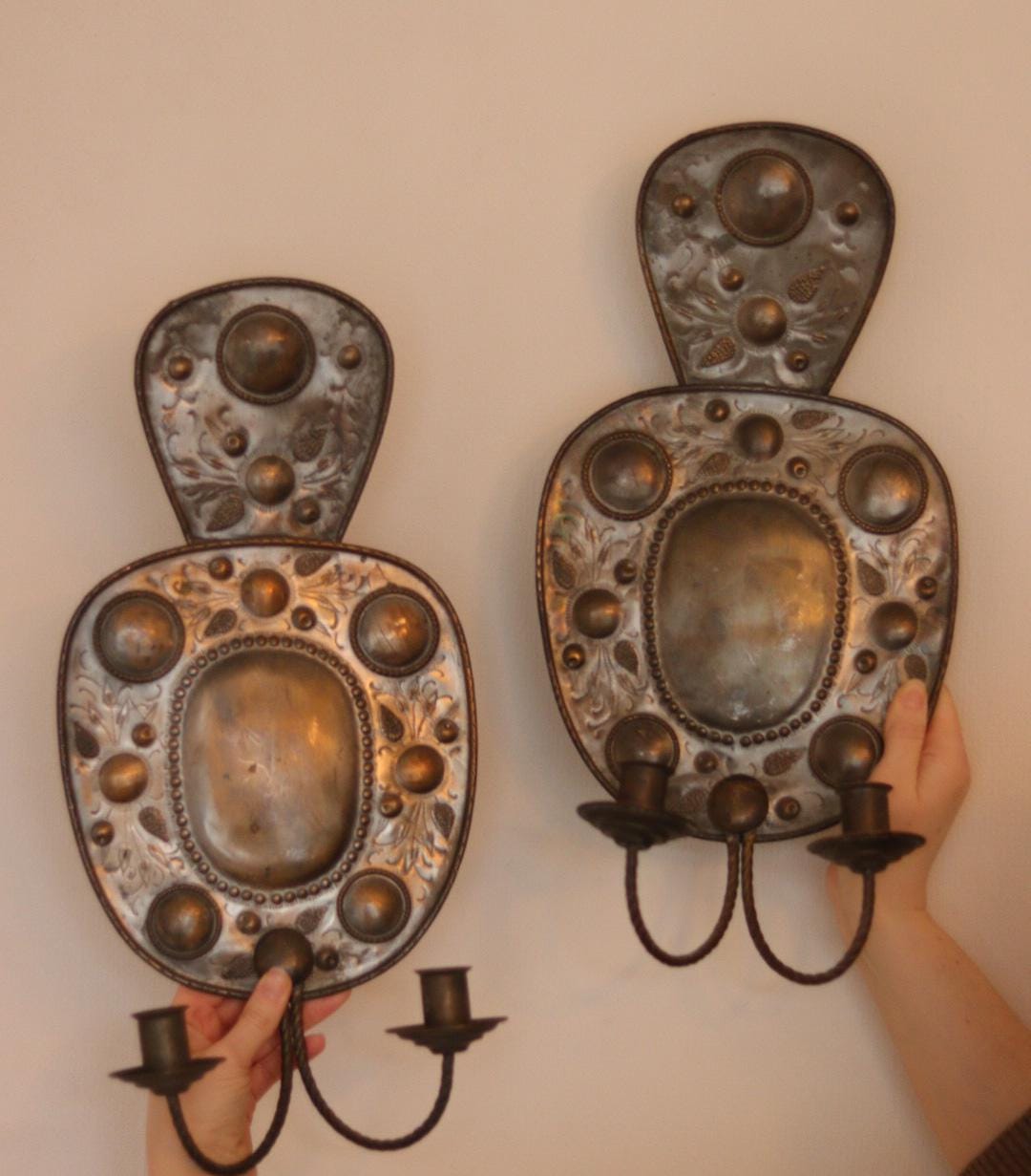 Pair of Large Mid-Century Swedish Metal Sconces