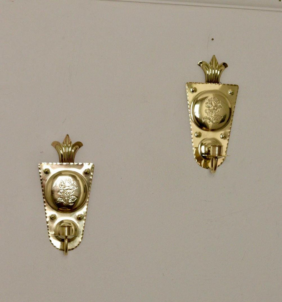 A Pair of Mid Century Swedish Brass Sconces